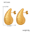 Ribbed Teardrop Stud Earrings Gold Steel Large Small Sizes view 6