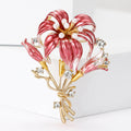 Gold Tone Enamel Lily Bouquet Brooch Pearls Clear Rhinestones view 2