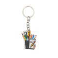 Back To School Pencil Cup Wood Print Keychain Silver Ring view 5