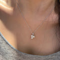 Silver Tone Three Flower And Pearl Cluster Pendant Necklace view 1