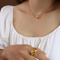 Gold Quilted Oval Pendant Double Chain Choker Necklace view 4