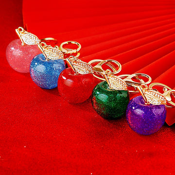 Glitter Jelly Apple Keychains in Red Purple Green Pink Blue and Assorted Colors