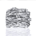 Wide Textured Leaf And Clear Stone Band In Gold And Silver Tones view 6