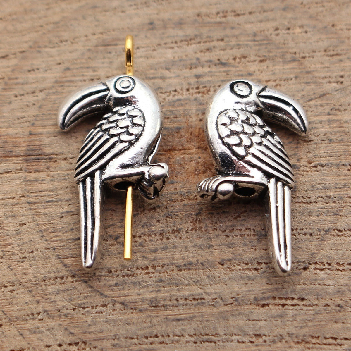 20x10mm 1.8g Antique Silver Zinc Alloy Toucan Loose Metal Bird Beads for Animal Theme Jewelry Making
