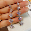 Graduated Square Crystal Linear Drop Earrings With Clear Stone Accents view 3