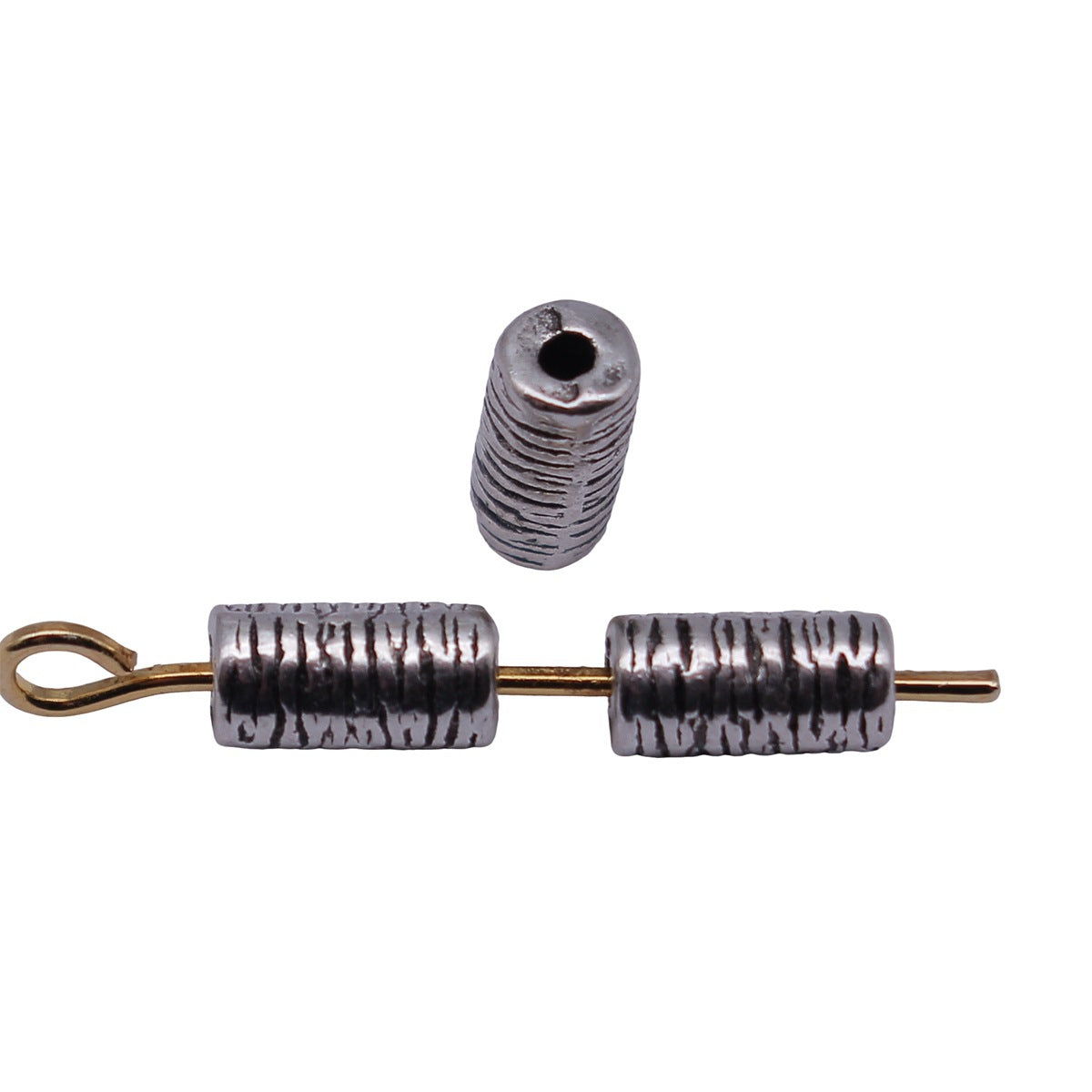 7x3.7x3.7mm 0.38g Antique Silver Zinc Alloy Wood Grain Cylinder Loose Metal Beads for Bracelet DIY Jewelry