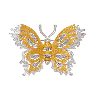 White Gold Tone Butterfly Crystal Metal Brooch Pin