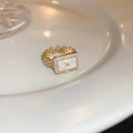 Square Watch Face Ring In Silver Tone Or Gold Tone With Crystal Halo view 7