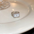 Square Watch Face Ring In Silver Tone Or Gold Tone With Crystal Halo view 6