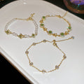 Gold Pearl Green Stone Bracelets Square and Star Styles view 2