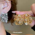 Crystal Wire Nest Square Stud Earrings in Gold and Silver view 1