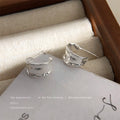 Silver Wide C Shape Half Hoop Stud Earrings Textured view 3