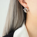 Gold and Silver Open Hoop Earrings with Clear Zircon Accents view 7