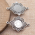 Antique Silver Filigree Diamond Cabochon Connector Settings view 4