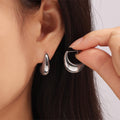 Hollow Crescent Moon Stud Earrings Gold And Steel Tone view 3