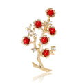 Gold Tone Branch Brooch With Five Red Bead Blossoms view 5