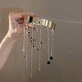 Metal Open Arm Cuff Bracelet Crumpled Smooth Disc Tassel view 6