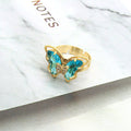 Gold Tone Crystal Butterfly Adjustable Open Rings in Twelve Colors view 3