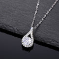 Silver Teardrop Open Halo Clear CZ Pendant Necklace view 2