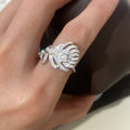 Silver Peacock Feather Crystal Open Statement Ring view 2