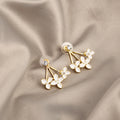 Gold White Enamel Flower Cluster Drop Stud Earrings view 3