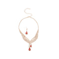 Rhinestone Wing Teardrop Tassel Necklace Earring Four Sets view 5