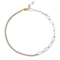 Two-Tone Zircon Tennis Paperclip Pearl Drop Necklace view 5