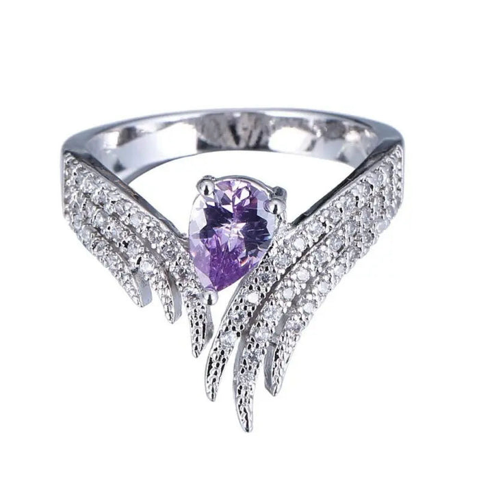 Pear Stone Wing-Shaped Statement Ring In Four Colors Silver Tone