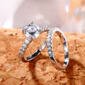 Silver Tone Round Clear Stone Ring And Band Set Slim Band view 4