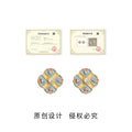 Gold Square Pastel Enamel Cross Crystal Stud Earrings view 3