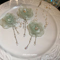 Pale Mint Mesh Flower Pearl Like Necklace And Earring Options view 4
