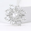 Pearl Center Flower Brooch Rhinestones Gold or Silver Tone view 3