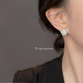 Pale Aqua Translucent Flower White Pearl And Clear Stone Stud Earrings view 2