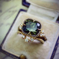 Gold Tone Olive Green Cushion Crystal Ring Set Statement Jewelry view 1