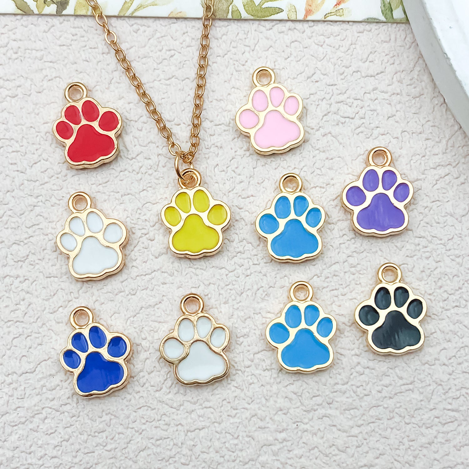 Enamel Zinc Alloy Cat Paw Footprint Charm Pendant for DIY Earrings Necklace Bracelet Making