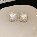 White And Gold Cross Woven Round Stud Earrings Jewelry Accessory view 6