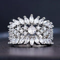 Silver-Tone Marquise Leaf Cluster Wide Ring with Clear Stone Details view 2