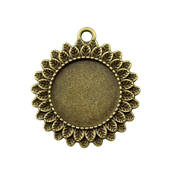 Sunflower Round Cabochon Pendant Tray in Two Finishes