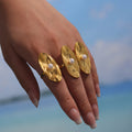 Open Oval Fingerprint Ring Shell Bead Gold Silver Stainless view 3