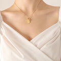 Gold Dog Tag Ring Charm Pendant Necklace Clear Stone view 6