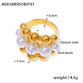 Gold Bead Cluster Ring White Shell Pearls Openwork Band Metal view 6