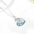 Silver Tone Dolphin Heart Blue Wave Pendant Necklace view 4