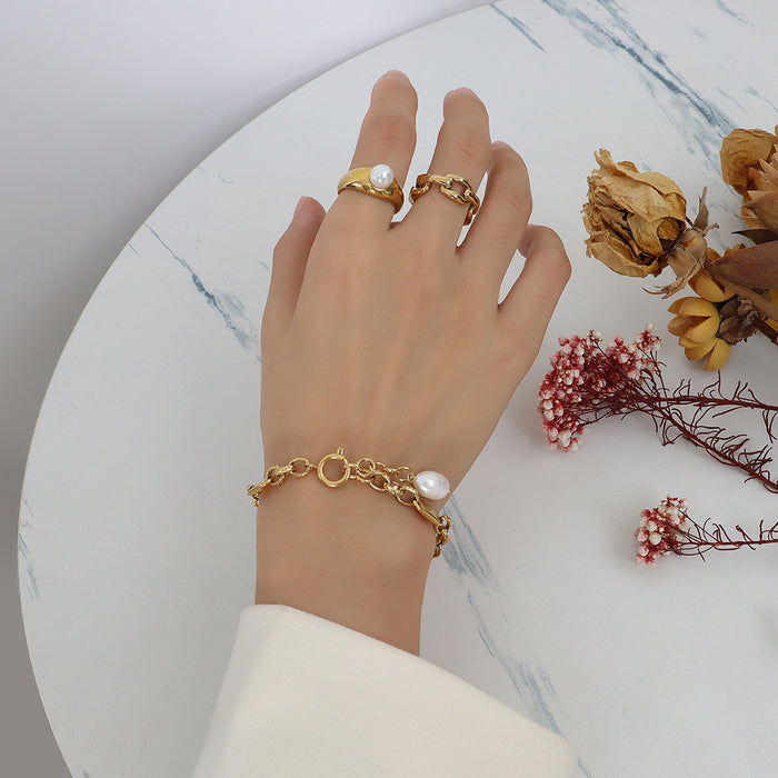 Gold Toggle Chain Bracelet Freshwater Pearl Tassel Drop