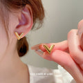 Gold Tone V Pendant Necklace Or Matching Stud Earrings view 3