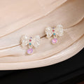 Clear Bow Lavender Bead Dreamy Statement Stud Earrings view 4