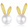 Bunny Ear Faux Pearl Stud Earrings Gold Silver Tone view 5