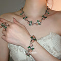 Pink Oval Green Leaf Rhinestone Necklace Bracelet Or Earrings view 2