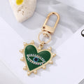 Gold Tone Pearl Crystal and Enamel Heart Clip Keychains view 3