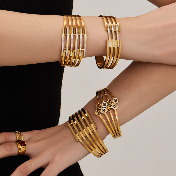 Stainless Steel Geometric Multi-Band Spring Open Cuffs