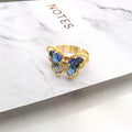 Gold Tone Crystal Butterfly Adjustable Open Rings in Twelve Colors view 9